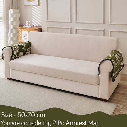 Chenille Sofa Cover Mat with Curvy Edges, 'Retro Curves Series' Sofa Mat, Olive Green
