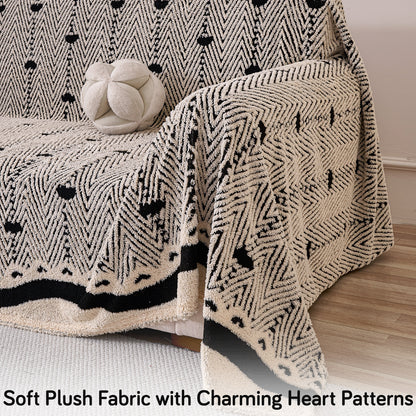 Buy Jade Black Cream Colour Cozy Heart Series Luxury Fleece Sofa Throw – 3 Seater Sofas | HOKIPO