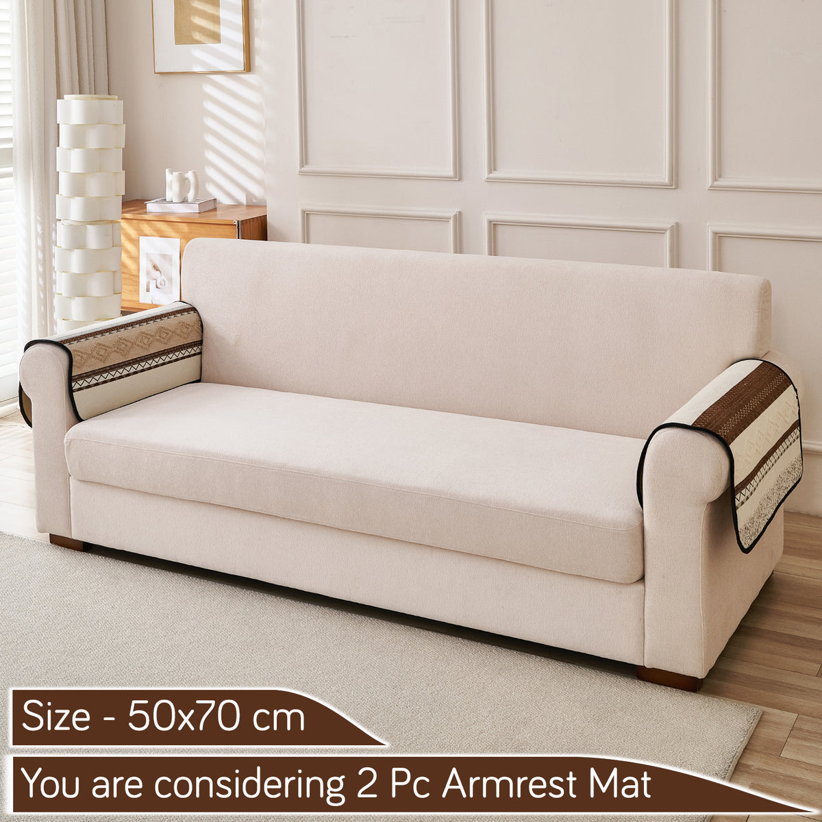 'Valenca Wavy Luxe Series' Boho Geometry Sofa Cover Mat, Brown
