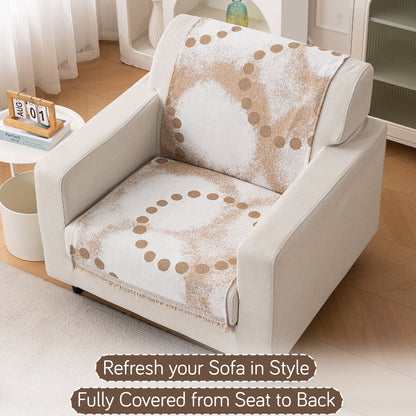 Premium 320 GSM Chenille Sofa Cover 'Serene Abode Series', Latte Dotted Wave