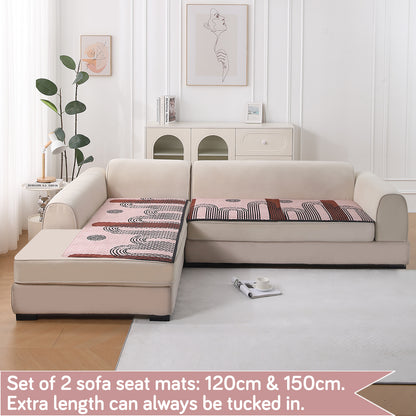 LiefNest Printed Holland Velvet L Shape Sofa Seat Mat with Foam Filling - Modern Archscape Mauve Blush