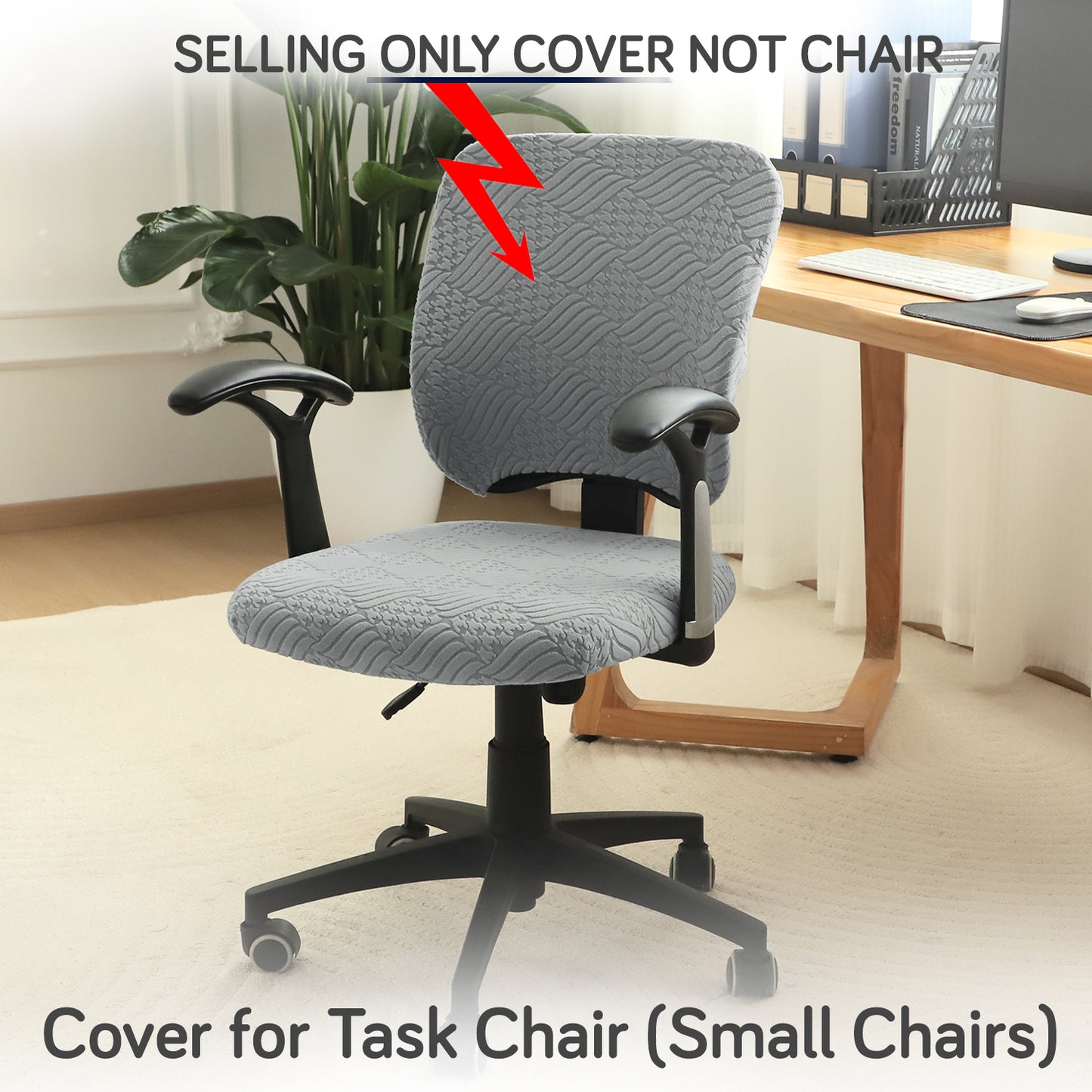 Office Chair Cover for Task Chair – 170 GSM Stretchable Jacquard – Washable & Anti-Slip – Fits Small Office Chairs Without Headrest, Light Grey
