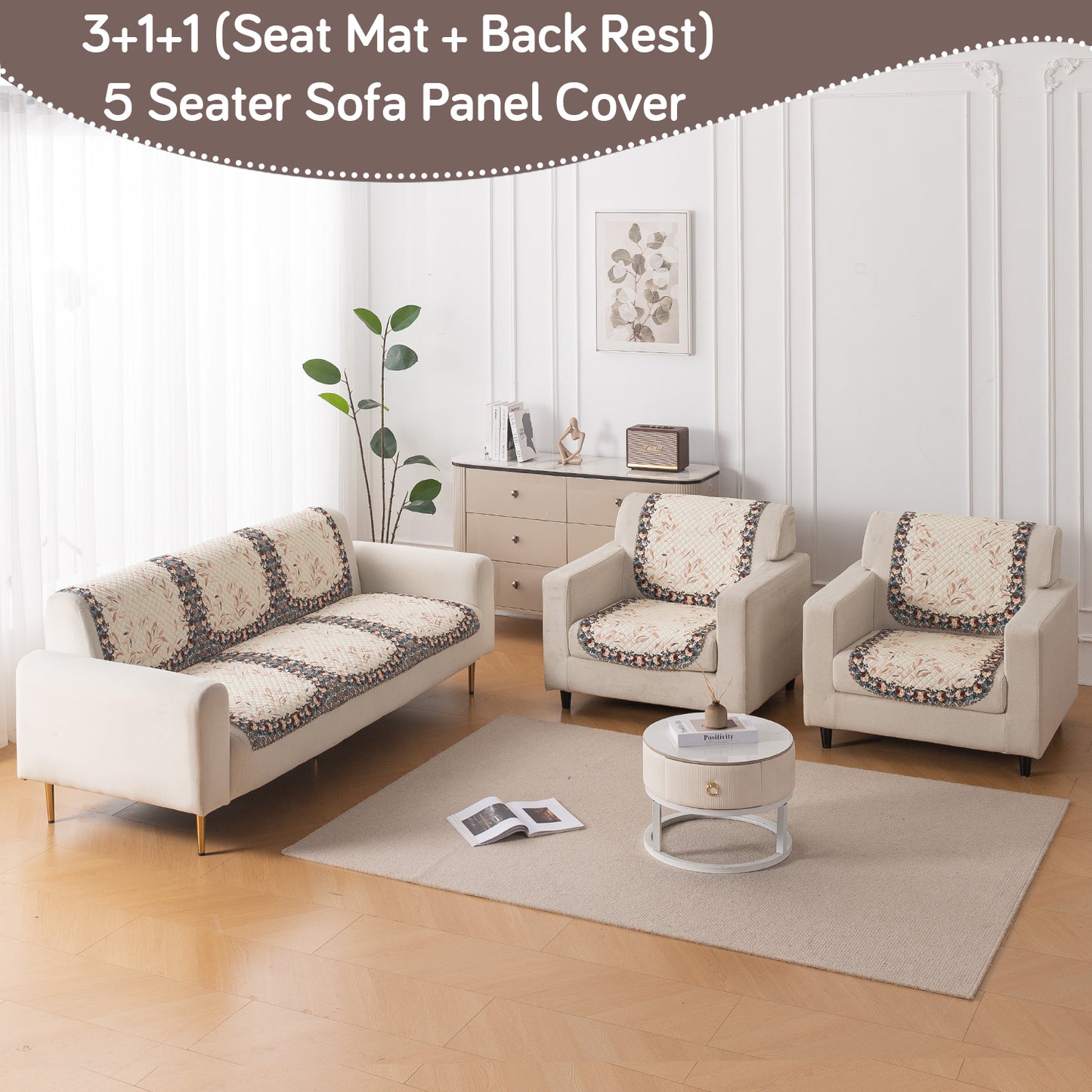 LoomVerse Quilted Sofa Cover Set Washable Sofa Panel for Seat & Back - Petal Harmony