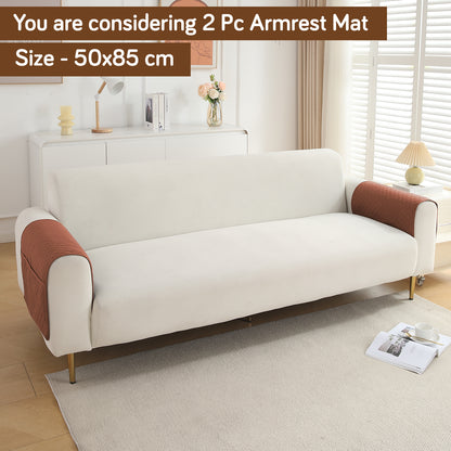 2 Pcs Quilted Sofa Armrest Cover, Brown