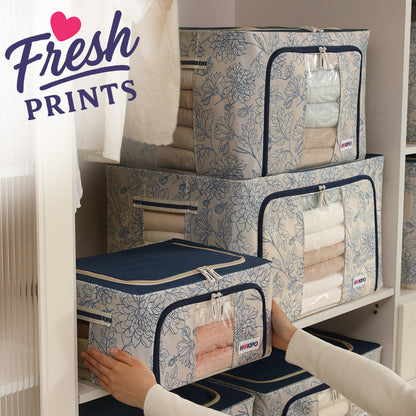 Foldable Cloth Storage Organizer for Wardrobe, Blue Blossom