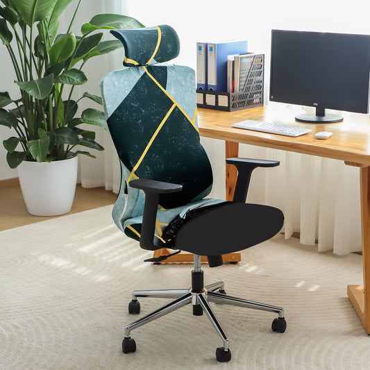 Printed Office Chair Cover with Headrest (High-Back) – 140 GSM Stretch Fabric – Washable, Anti-Slip Fit for Ergonomic Mesh Office Chairs, Multicolor Abstract Geometry