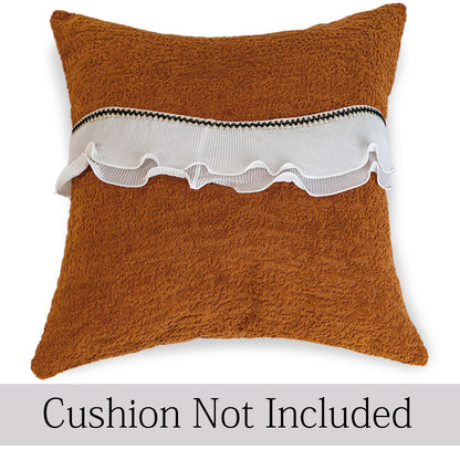 French Classic Frill Sofa Cushion Cover with Elegant Wavy Lace Design - Copper Orange
