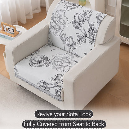 Premium 320 GSM Chenille Sofa Cover 'Serene Abode Series', White Rose Garden