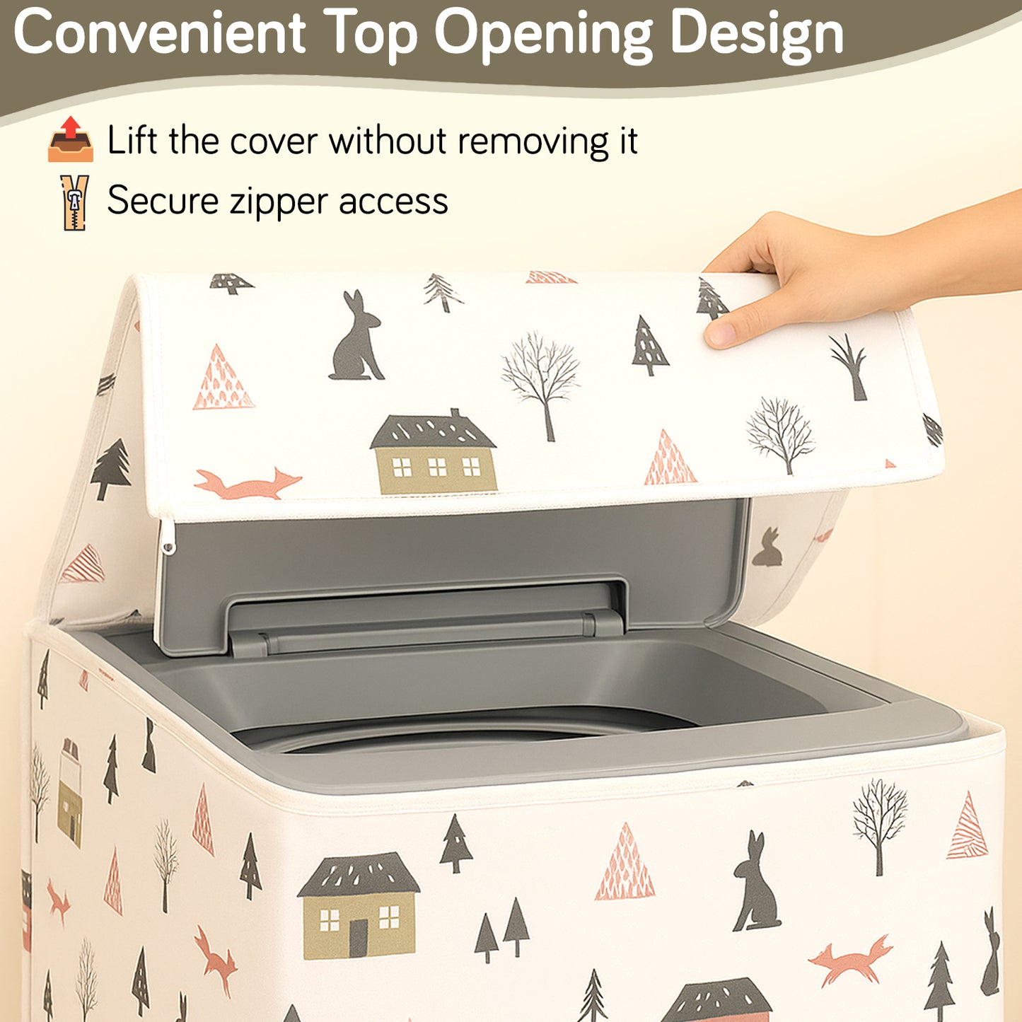 Waterproof Front Load / Top Load Washing Machine Cover | PEVA Dustproof Protective Cover for 6kg, 6.5kg, 7kg & 7.5kg Fully Automatic Machines, Woodland Village