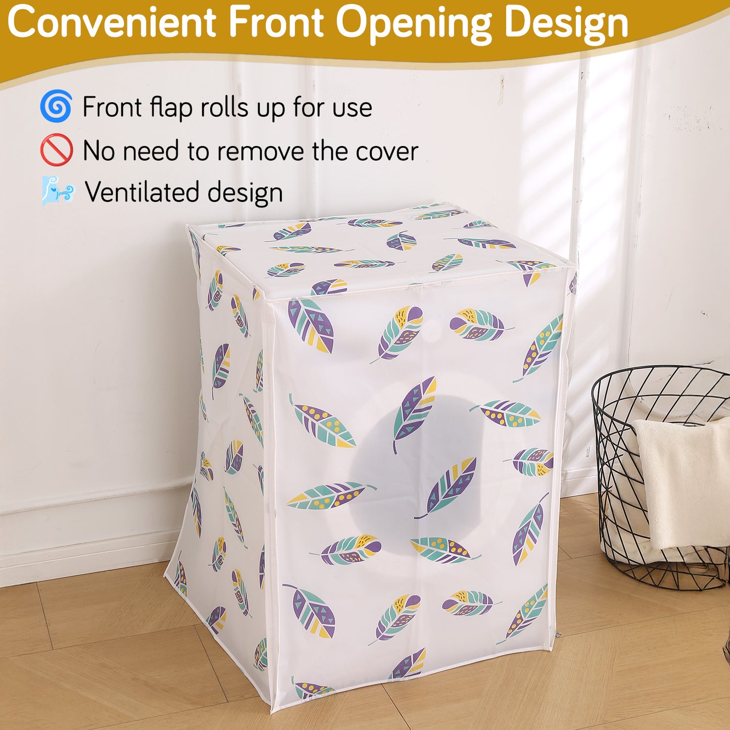 Waterproof Front Load / Top Load Washing Machine Cover | PEVA Dustproof Protective Cover for 6kg, 6.5kg, 7kg & 7.5kg Fully Automatic Machines, Boho Feathers