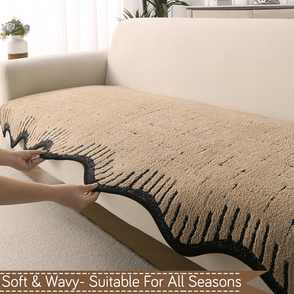Premium Supple Soft Wavy with Curve Sofa Cover Mat, Brown