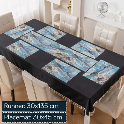 Marble Fusion PVC Mats for Dining Table, Artistic Stroke - Slate Blue