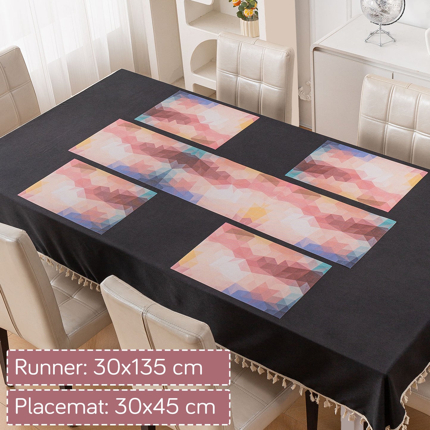 Color Splash PVC Mats for Dining Table, Abstract Polygon - Rose Mauve