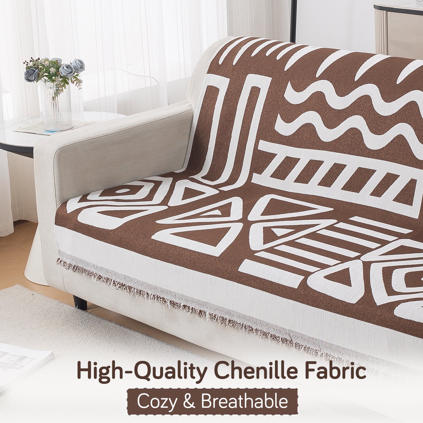 Urban Tribe Premium Chenille Fabric Sofa Cover, Chocolate Brown