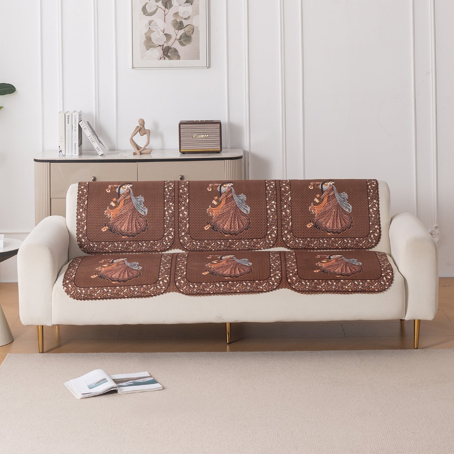 HeavenHue Fleece Soft Touch Quilted Sofa Cover Set Washable Sofa Panel for Seat & Back - Nritya Echo