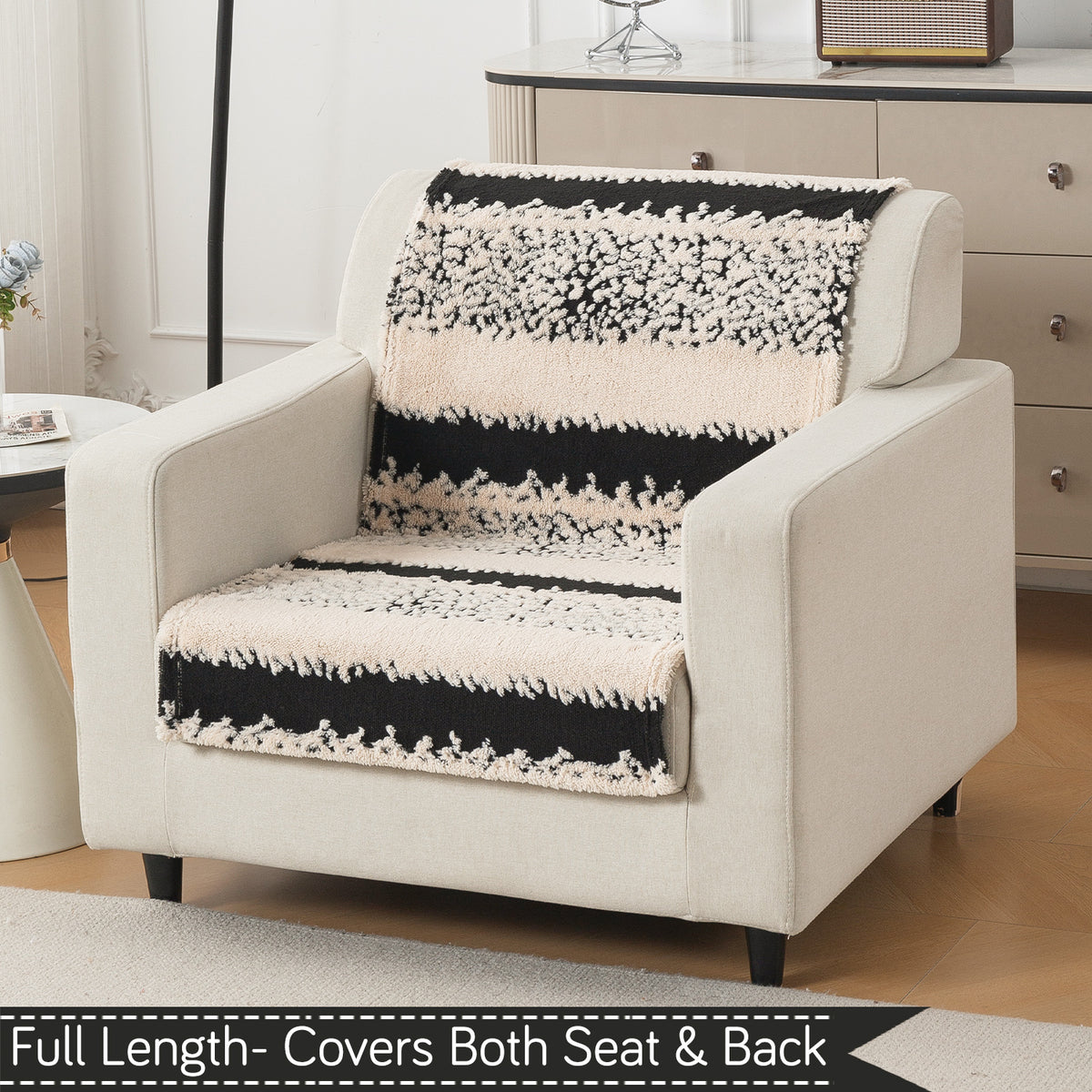 'Noirea Series' Plush Sofa Cover for Seat & Back, Textured Stripe