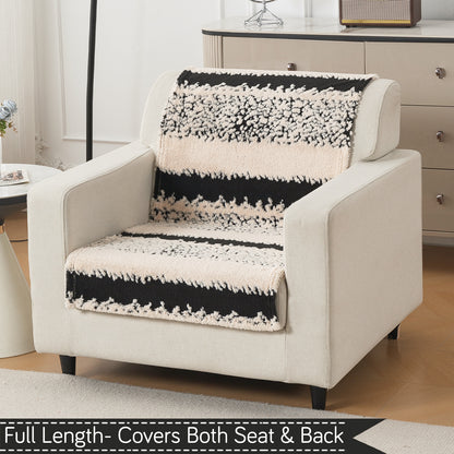 'Noirea Series' Plush Sofa Cover for Seat & Back, Textured Stripe