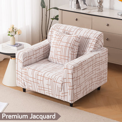 'Crossline Series' Jacquard Sofa Cover 1/2/3/4-seater Fully Covered, Rust Brown
