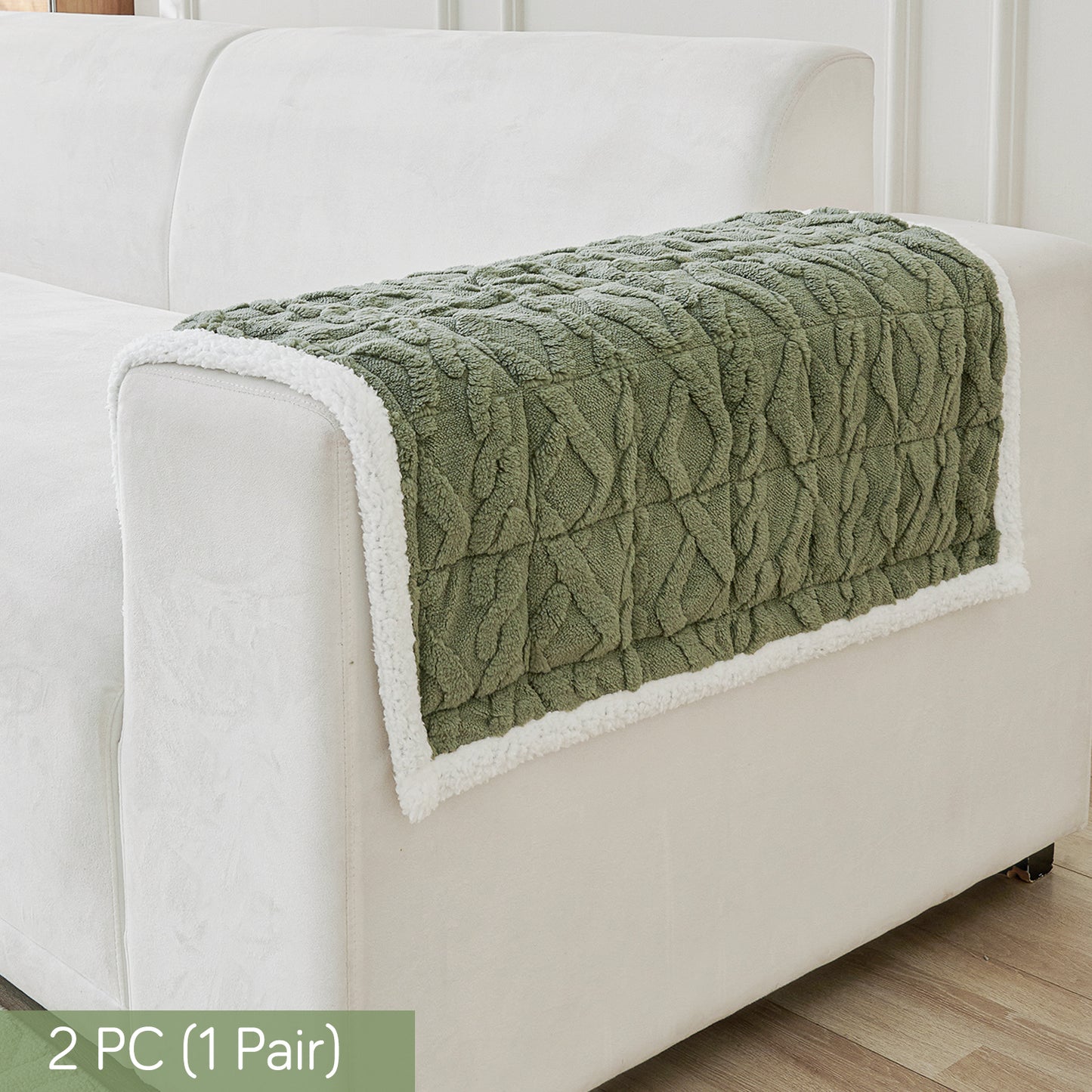 'Italian Caelora' Luxury Jacquard Plush Sofa Cover Mat and Anti-Slip Armrest Covers - Sage Green