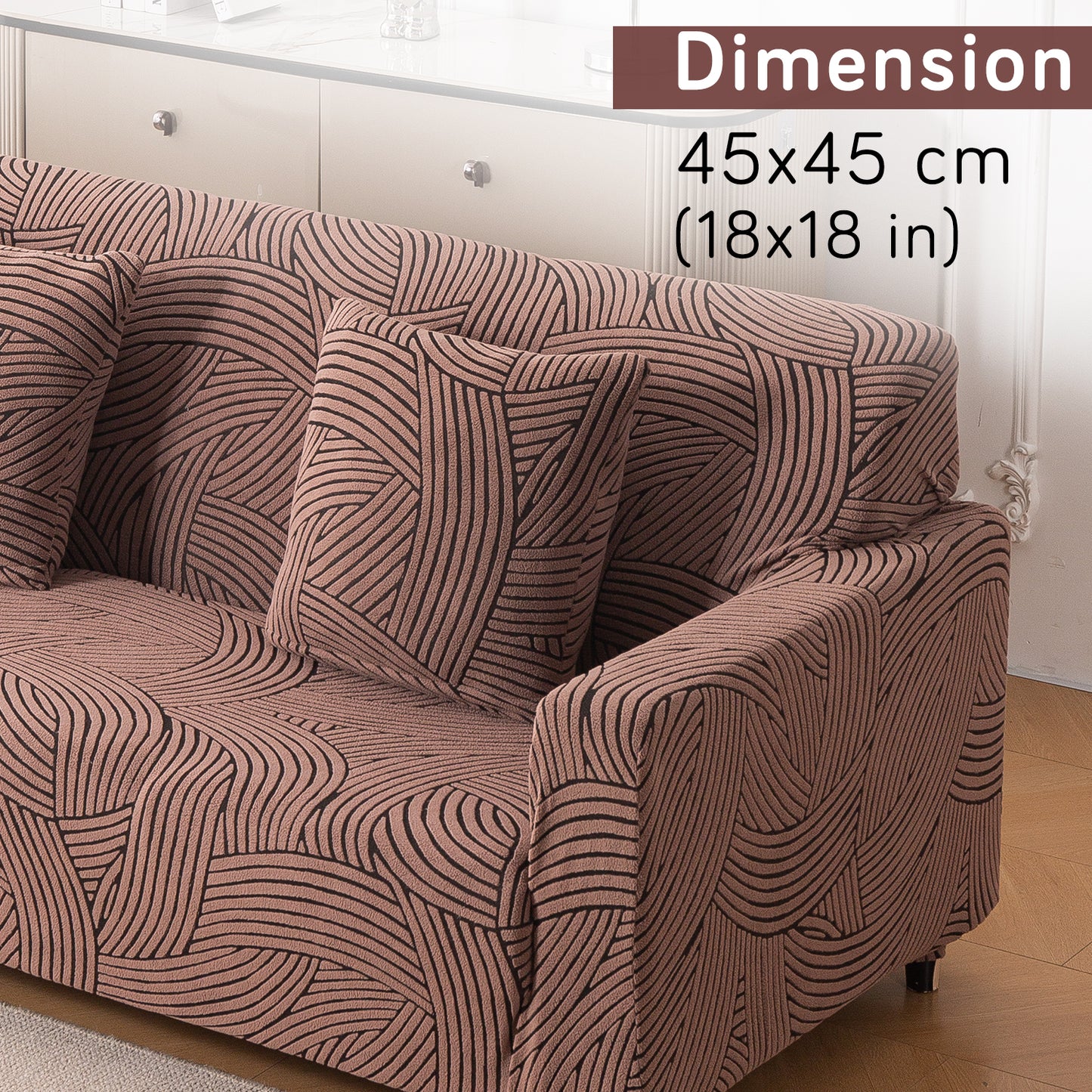 'WaveLine Series' Jacquard Cushion Cover Set of 2, Rust Brown
