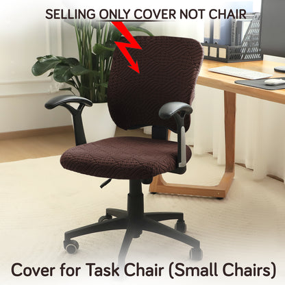 Office Chair Cover for Task Chair – 170 GSM Stretchable Jacquard – Washable & Anti-Slip – Fits Small Office Chairs Without Headrest, Brown