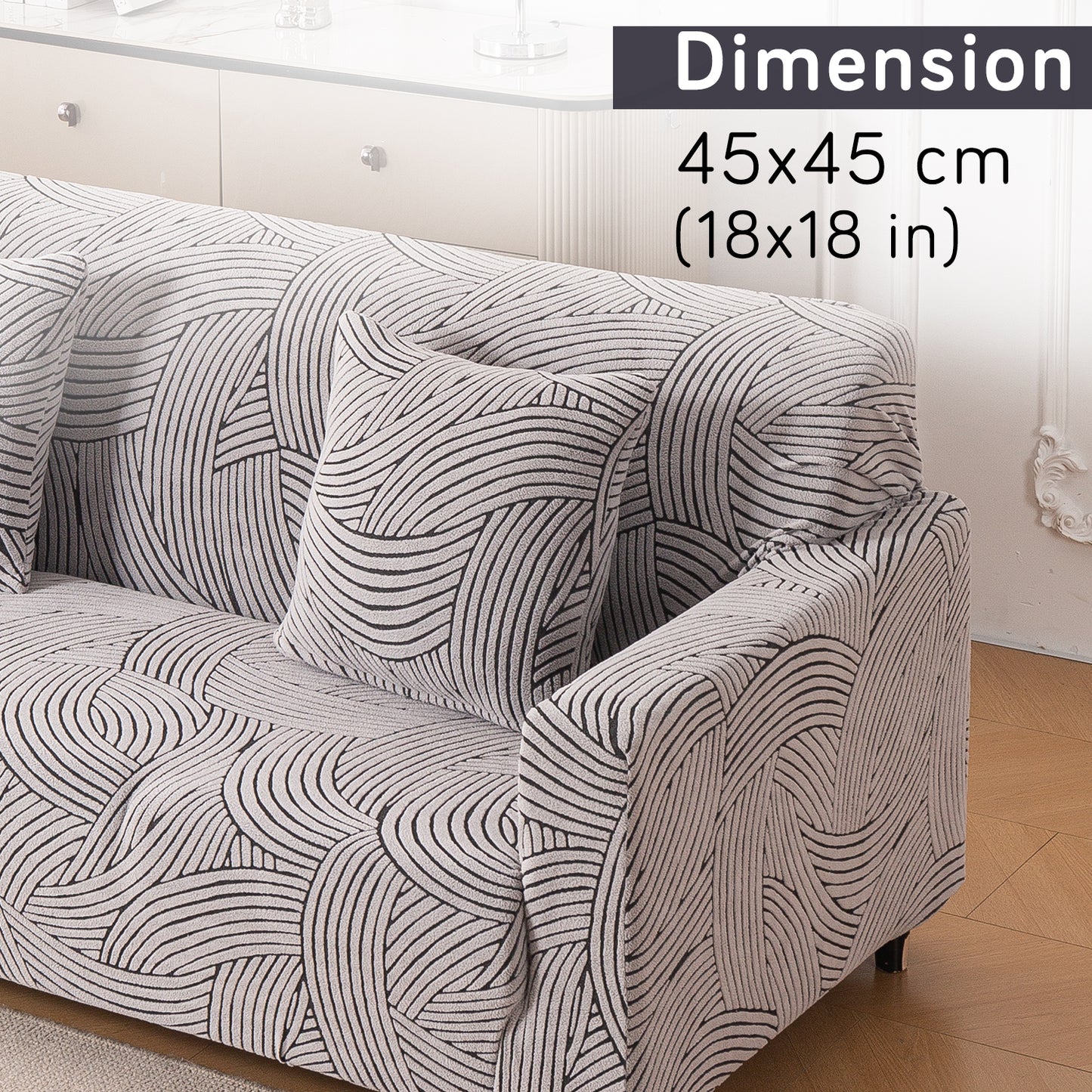 'WaveLine Series' Jacquard Cushion Cover Set of 2, Ash Grey