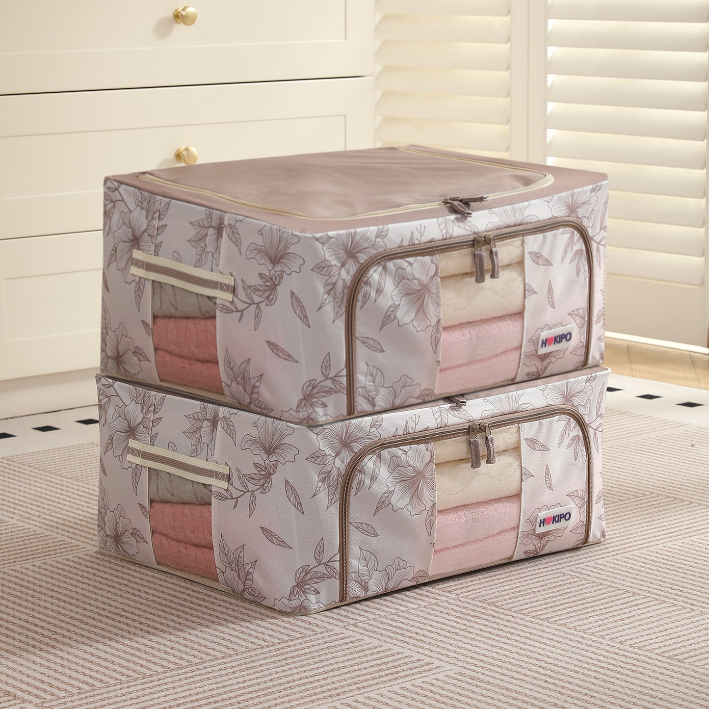 Foldable Cloth Storage Organizer for Wardrobe, Latte Floral