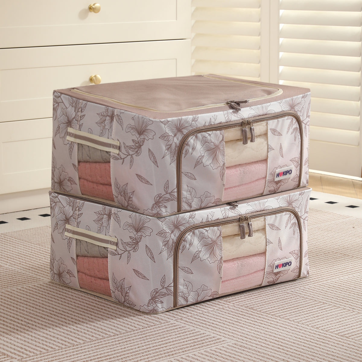 Foldable Cloth Storage Organizer for Wardrobe, Latte Floral
