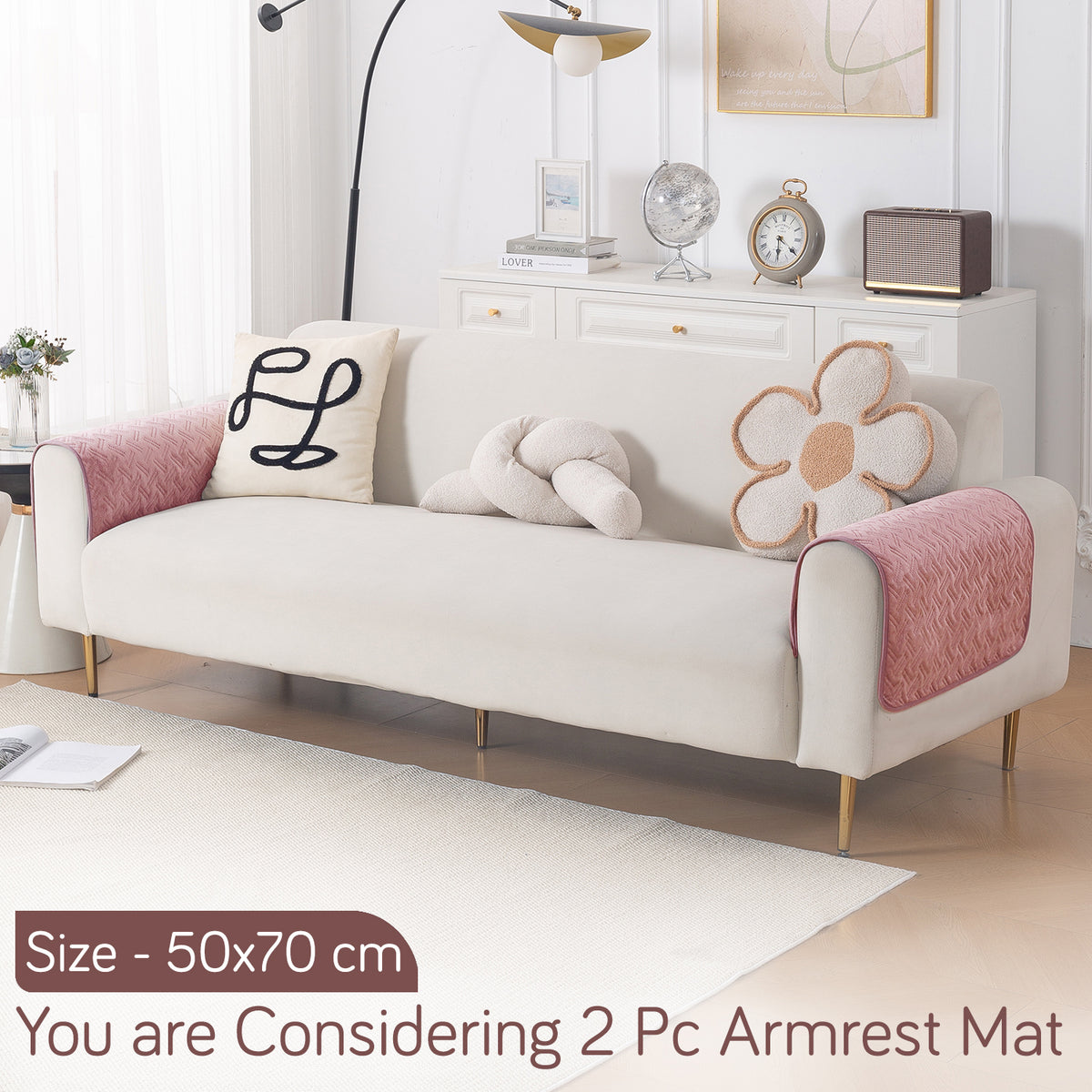 Softline Quilted Sofa Cover Mat, Dusty Rose Pink