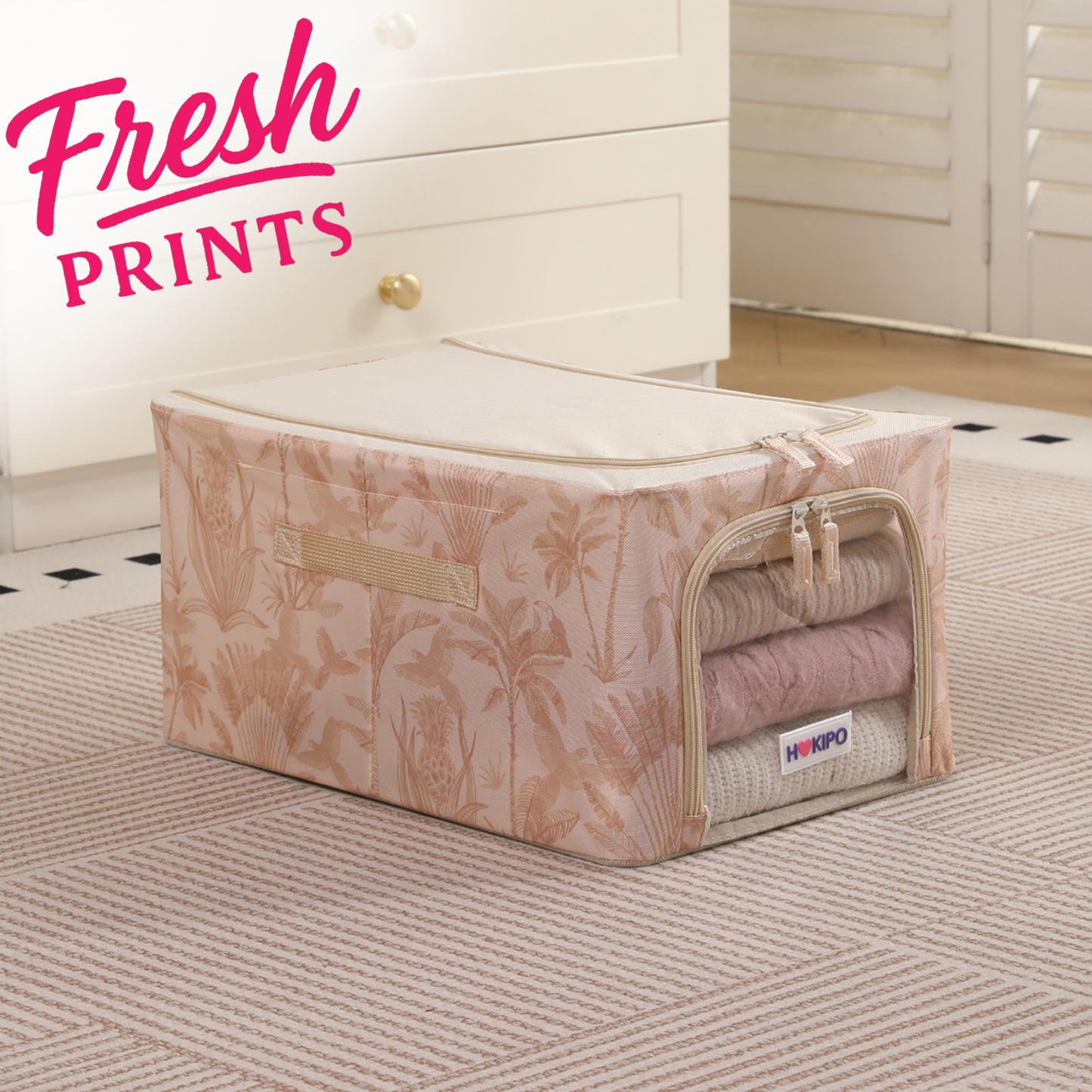 Foldable Cloth Storage Organizer for Wardrobe, Beige Botanica