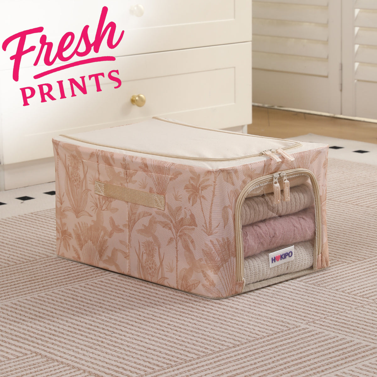 Foldable Cloth Storage Organizer for Wardrobe, Beige Botanica