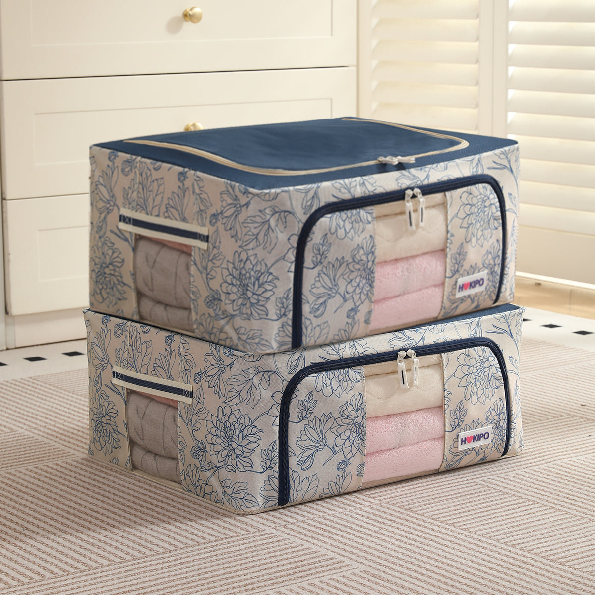 Foldable Cloth Storage Organizer for Wardrobe, Blue Blossom