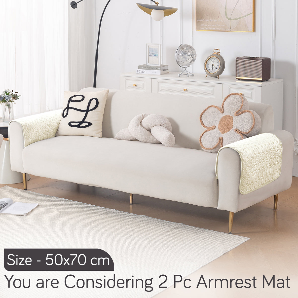 Softline Quilted Sofa Cover Mat, Butter Cream