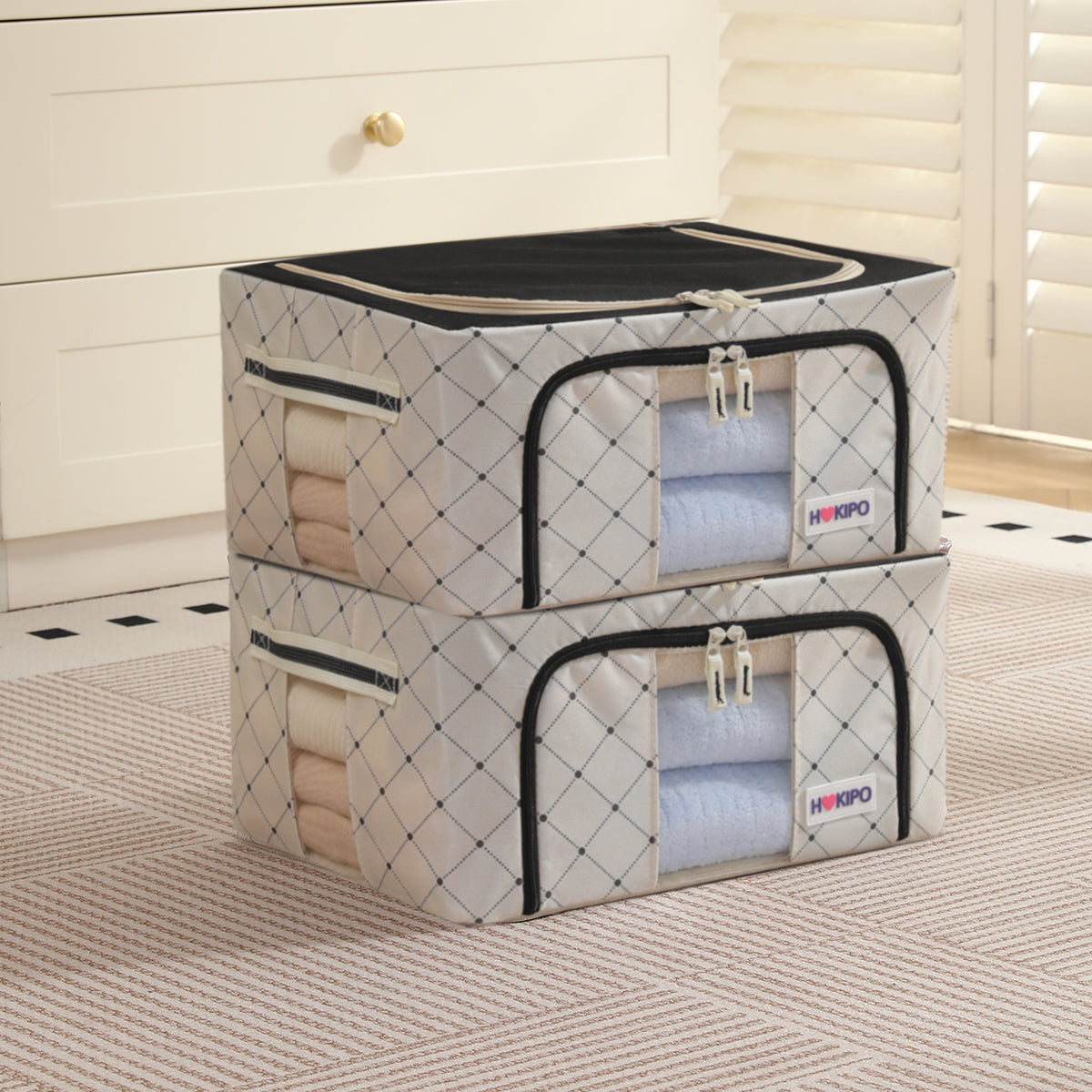 Folding Cloth Storage Box and Organizer for Wardrobe - Ivory Noir