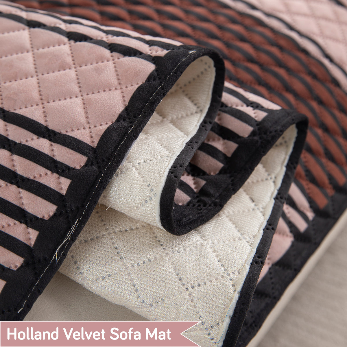 LiefNest Holland Velvet Sofa Cover Mat with Foam Filling - Modern Archscape Mauve Blush