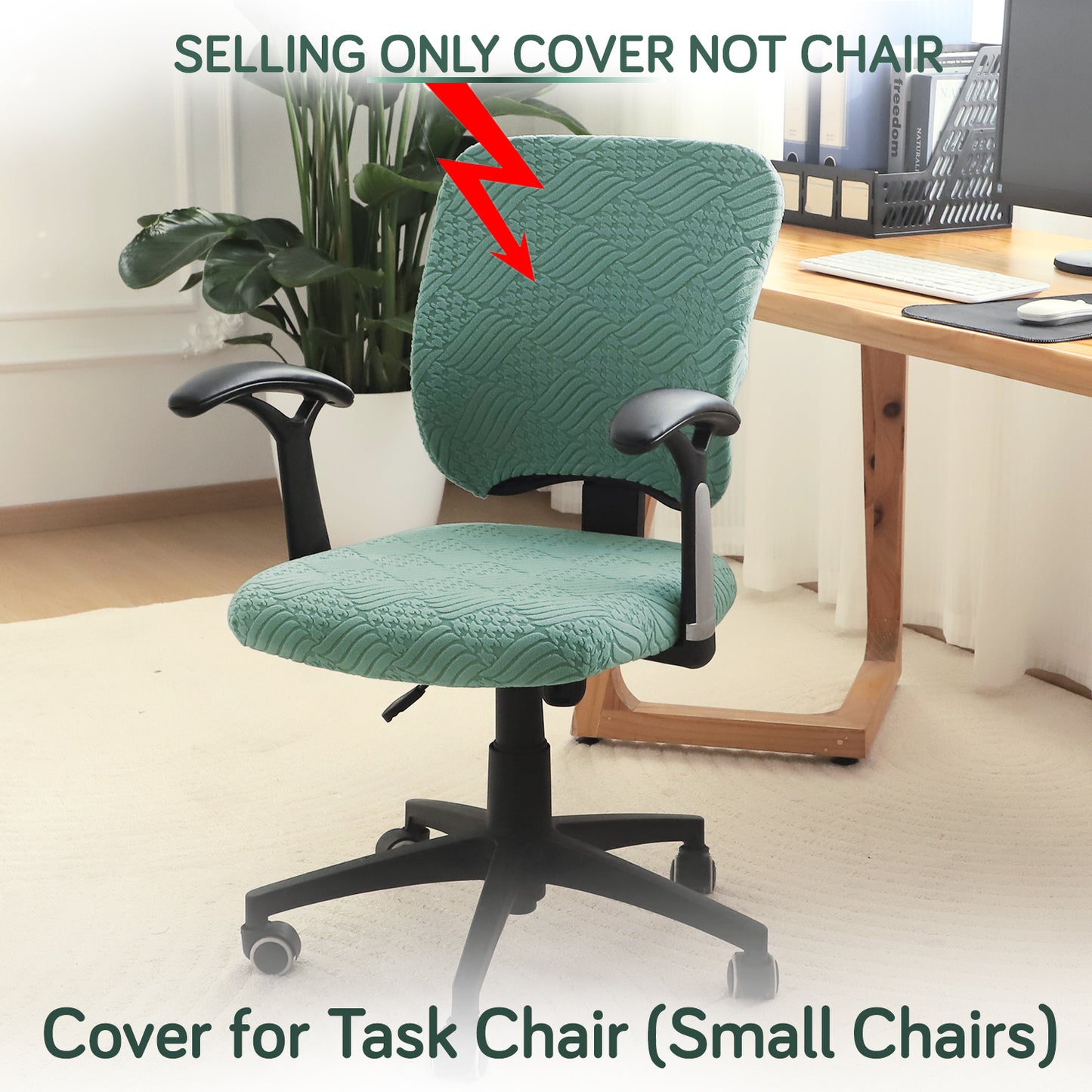 Office Chair Cover for Task Chair – 170 GSM Stretchable Jacquard – Washable & Anti-Slip – Fits Small Office Chairs Without Headrest, Green
