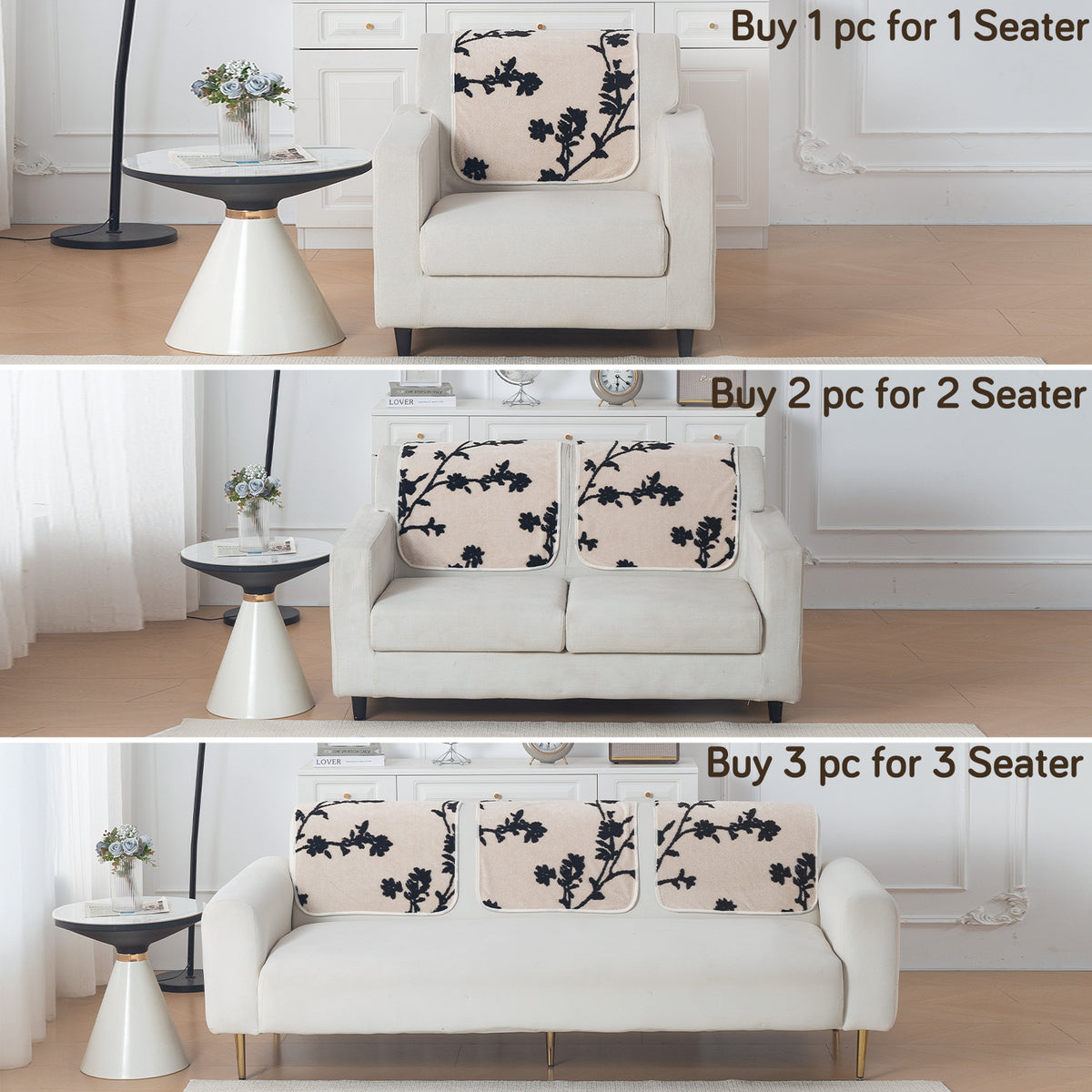 Luxury Plush Sherpa Anti-Slip Sofa Cover Mat, 'Noirea Series'| Botanical Vine
