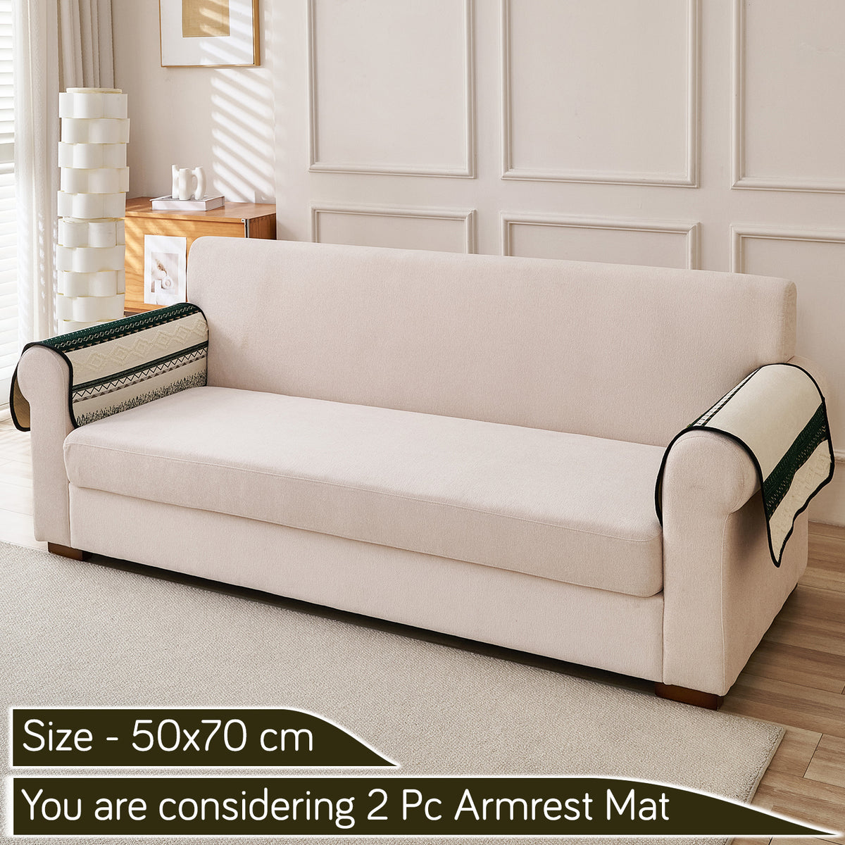 'Valenca Wavy Luxe Series' Boho Geometry Sofa Cover Mat, Moss Green