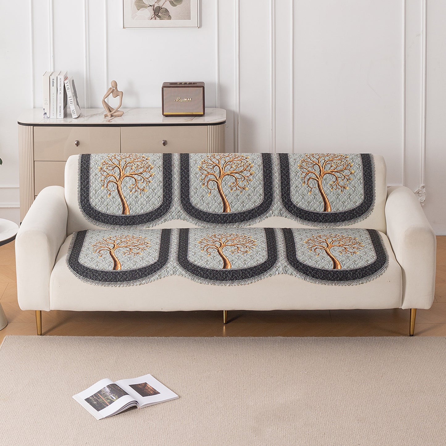 LoomVerse Quilted Sofa Cover Set Washable Sofa Panel for Seat & Back - Tranquil Tree