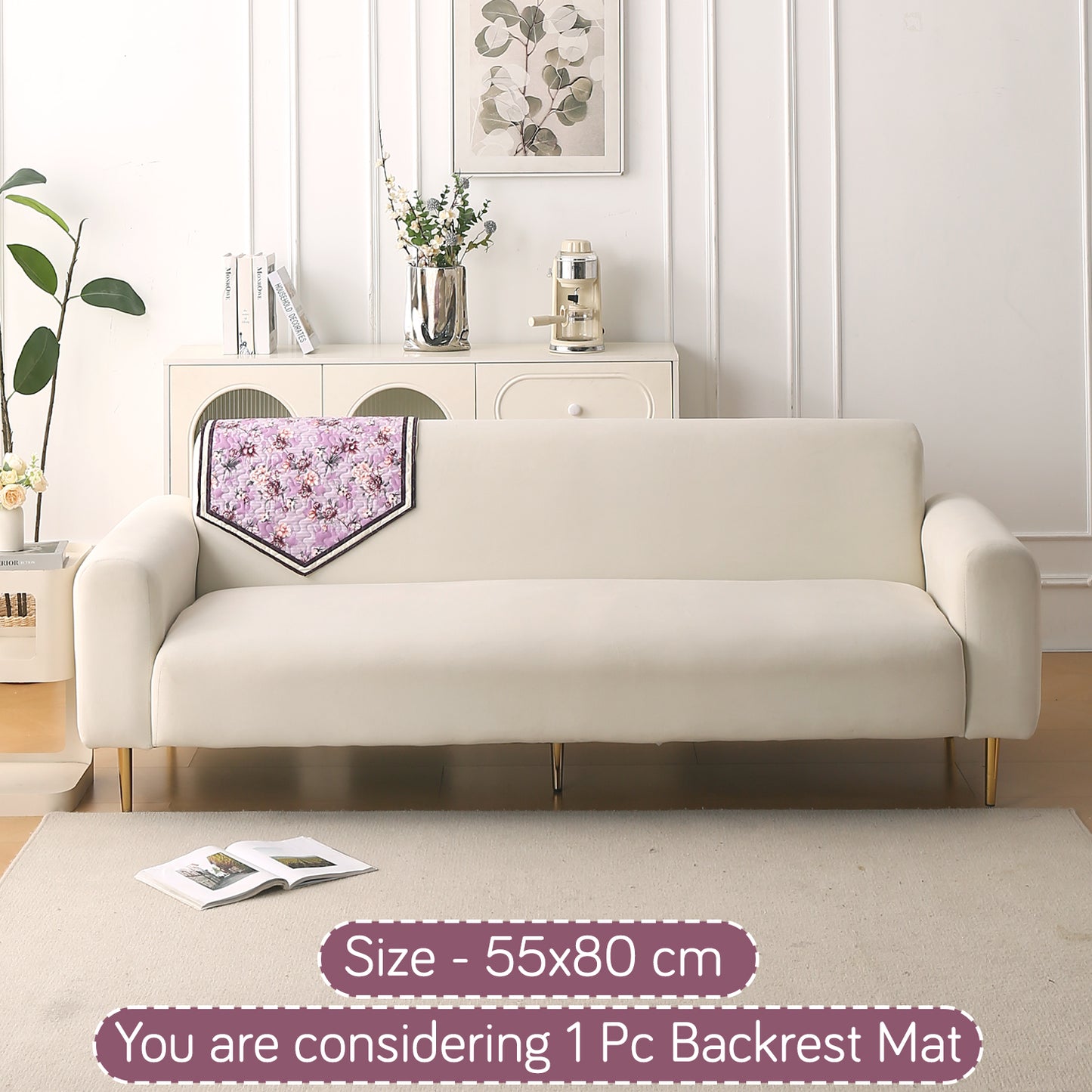 Florentina Series Printed Holland Velvet Sofa Mat - Peony Lavender