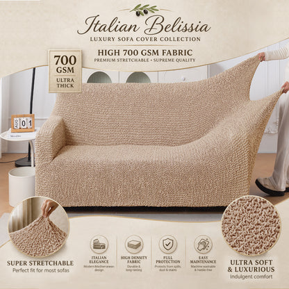 Italian Belissia Luxe Series' Super Stretchable Microfiber 1/2/3 Seater Sofa Cover, Latte Beige
