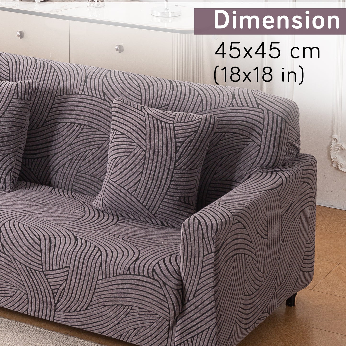 'WaveLine Series' Jacquard Cushion Cover Set of 2, Charcoal Grey