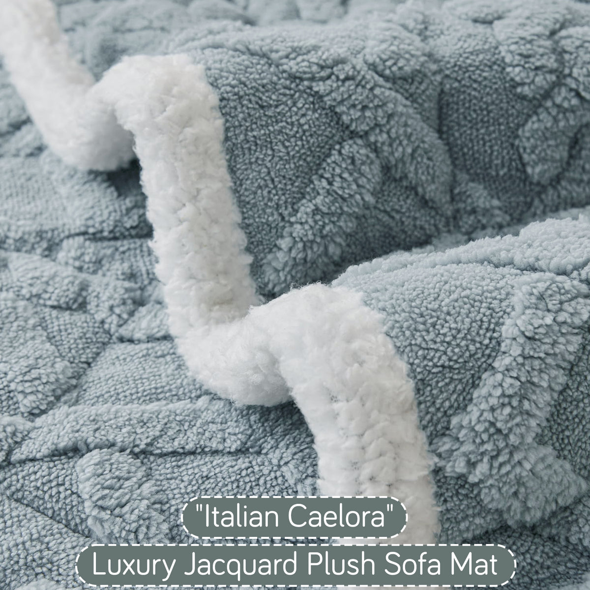 'Italian Caelora' Luxury Jacquard Plush Anti-Slip Sofa Cover Mat - Powder Blue