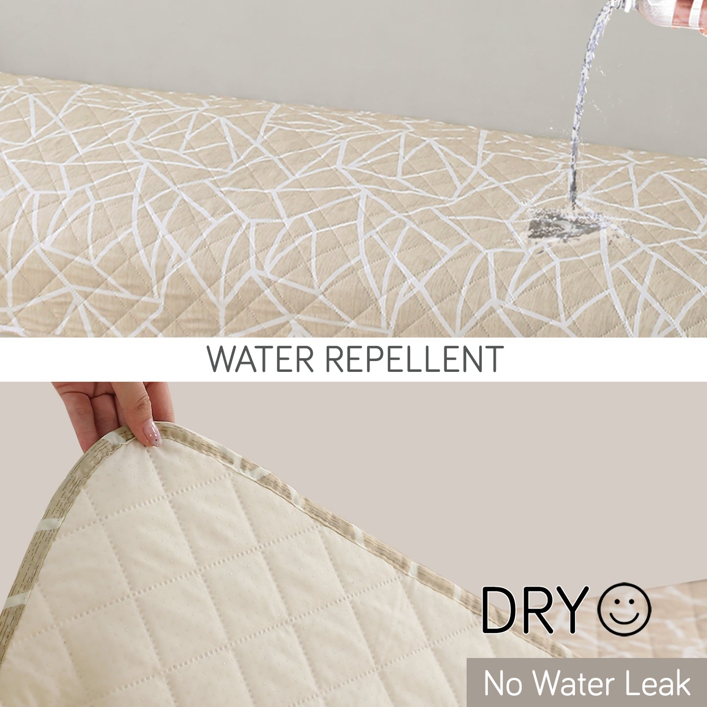 HOKIPO Water Repellent + Waterproof Quilted Sofa Mats, Beige Abstract Geometry
