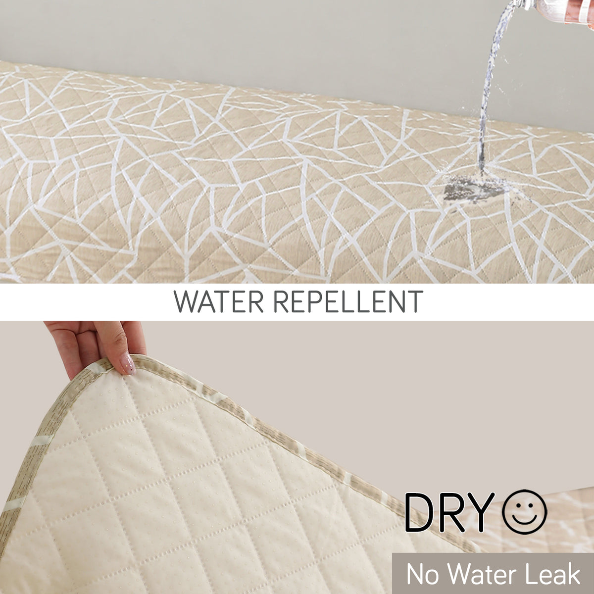 Water Repellent + Waterproof Quilted Sofa Mats, Beige Abstract Geometry