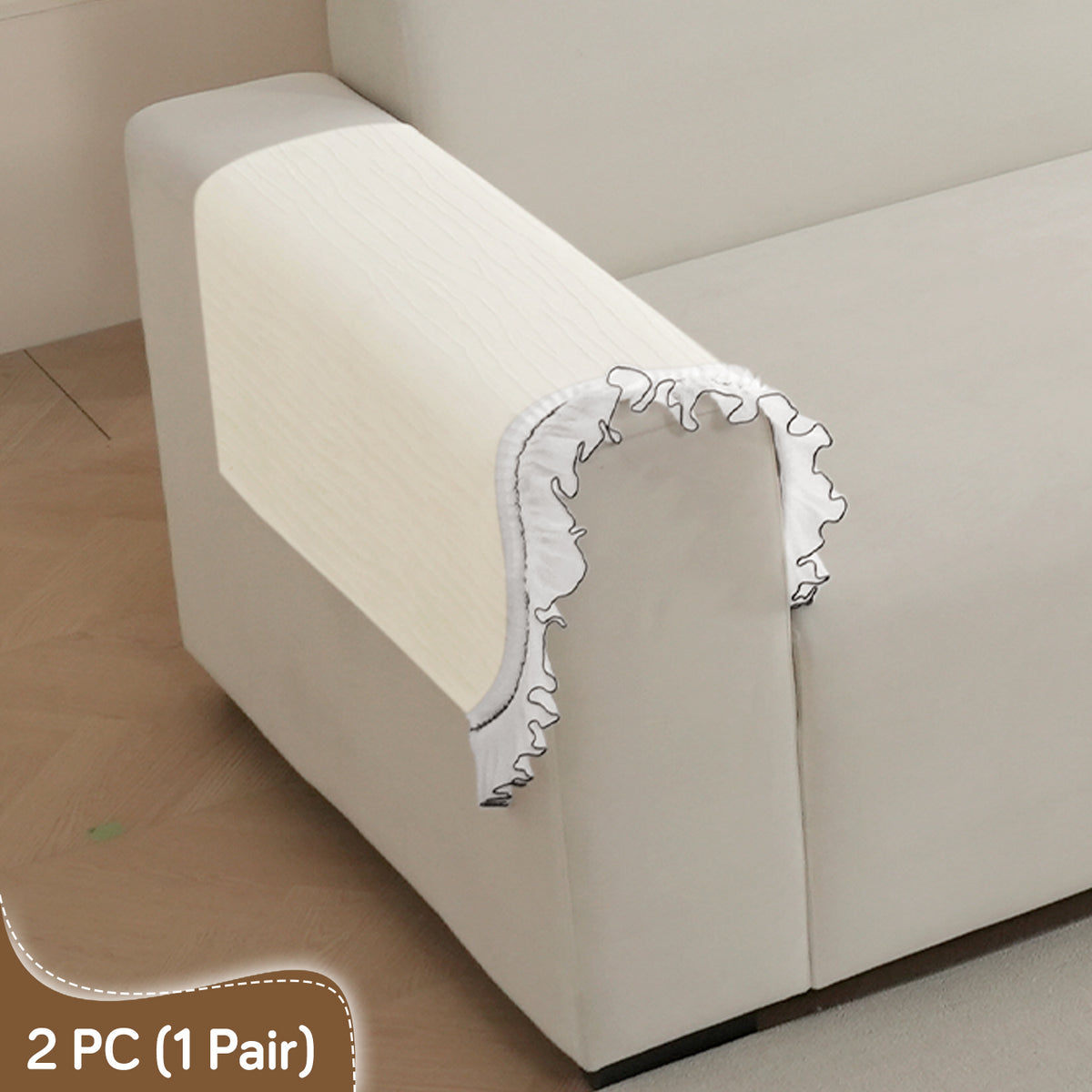 French Lace & Luxe with White Ruffle Edge Sofa Cover Mat, Pearl Sheen White