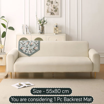 Florentina Series Printed Holland Velvet Sofa Mat - Magnolia Green