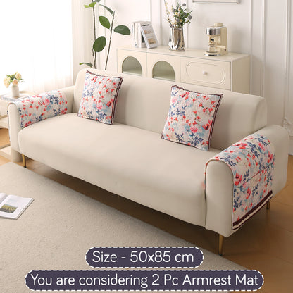 Florentina Series Printed Holland Velvet Sofa Mat - Scarlet Rose Ivory