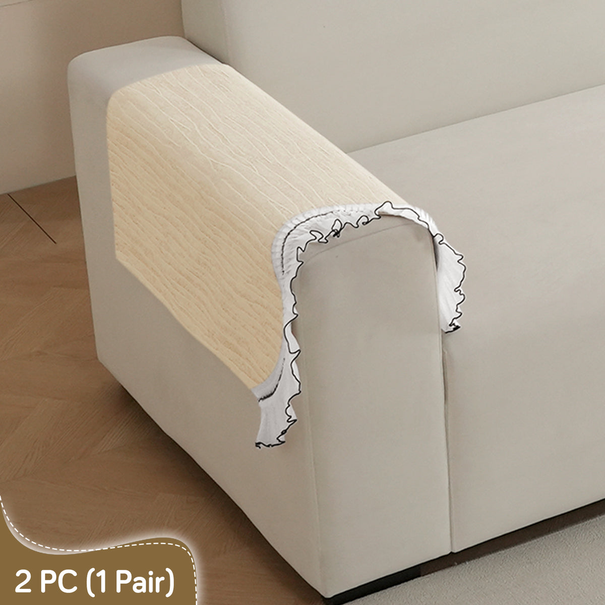 French Lace & Luxe with White Ruffle Edge Sofa Cover Mat, Moonstone Beige