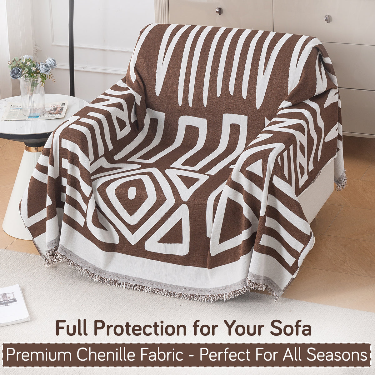 Urban Tribe Premium Chenille Fabric Sofa Cover Throw, Chocolate Brown